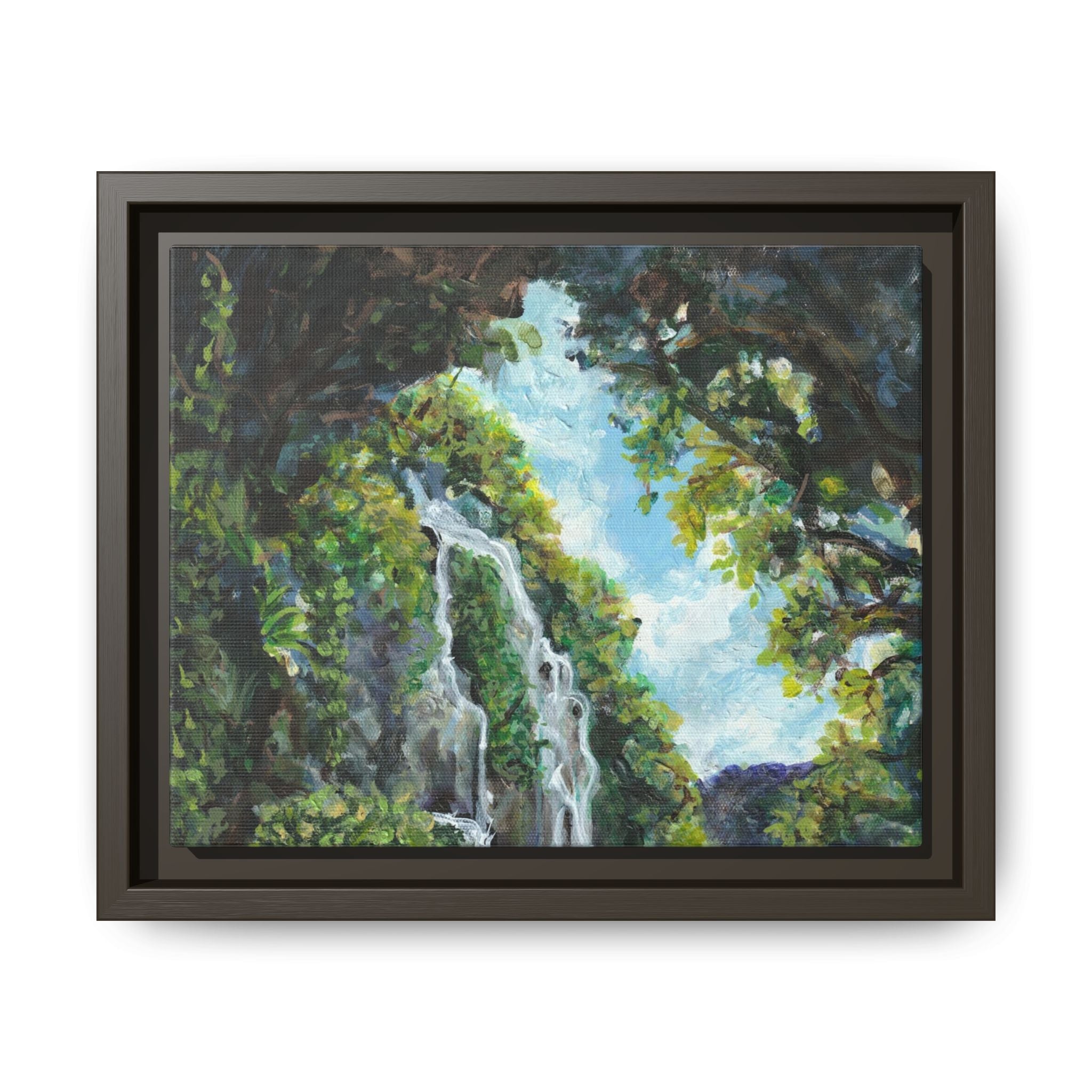 Framed Matte Canvas Hidden Falls Landscape Print of Original— Tropical Nature Wall Art