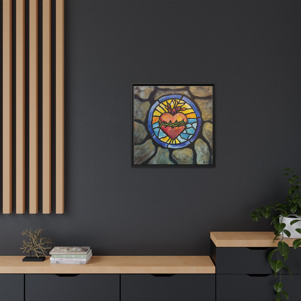 Sacred Heart Stained Glass Print — Framed Matte Canvas