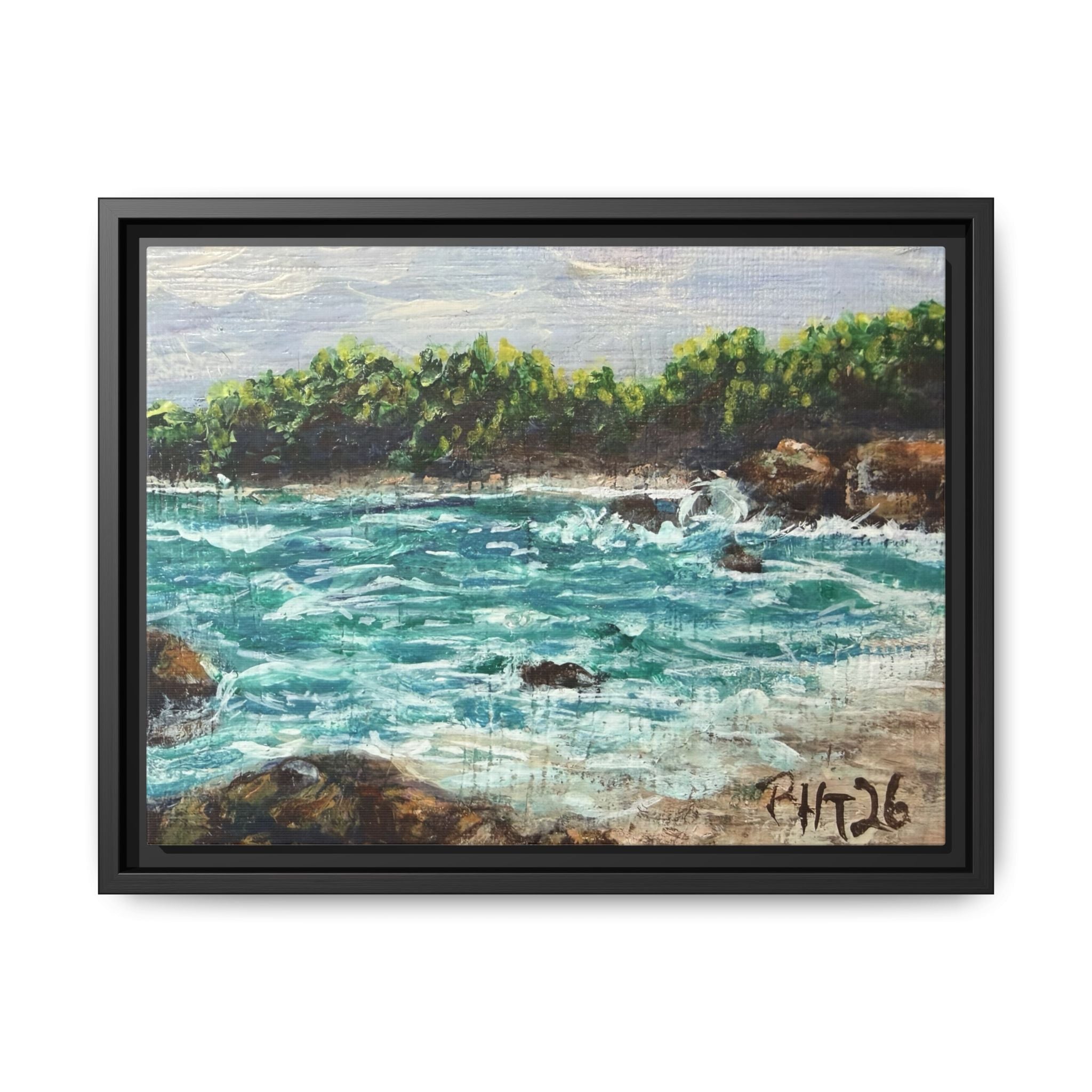 Framed Matte Canvas Print — Down By The Bay Print of Original - Turquoise Ocean Seascape Painting
