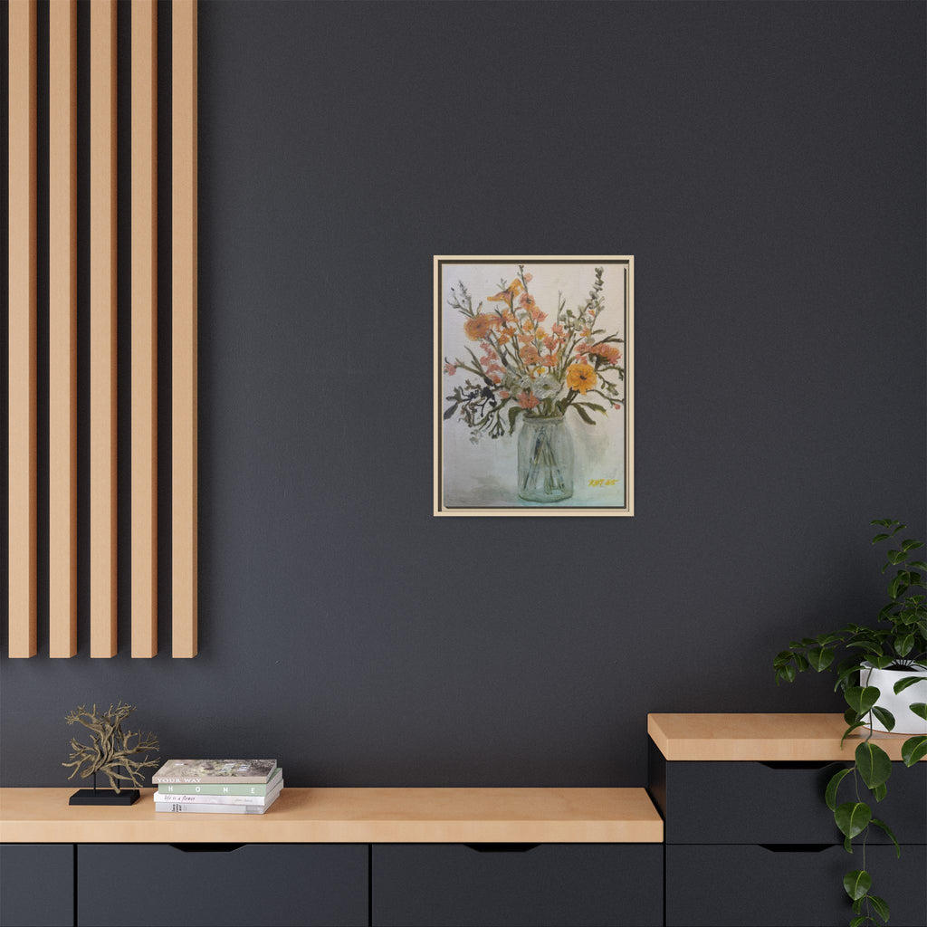 Framed Matte Canvas Art - Flower in Glass Jar Floral Painting Print of Original