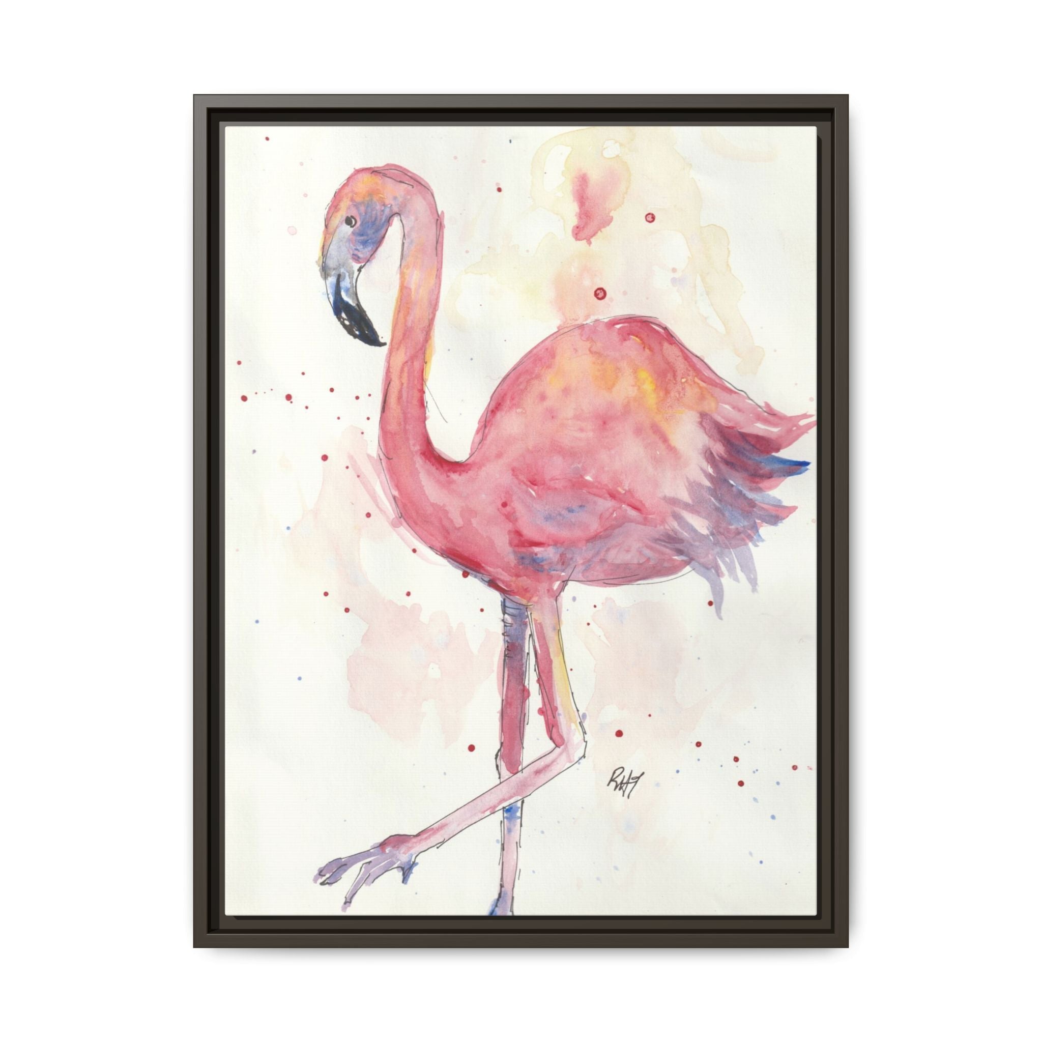 Watercolor Flamingo Dance Matte Canvas Framed Art Print of Original