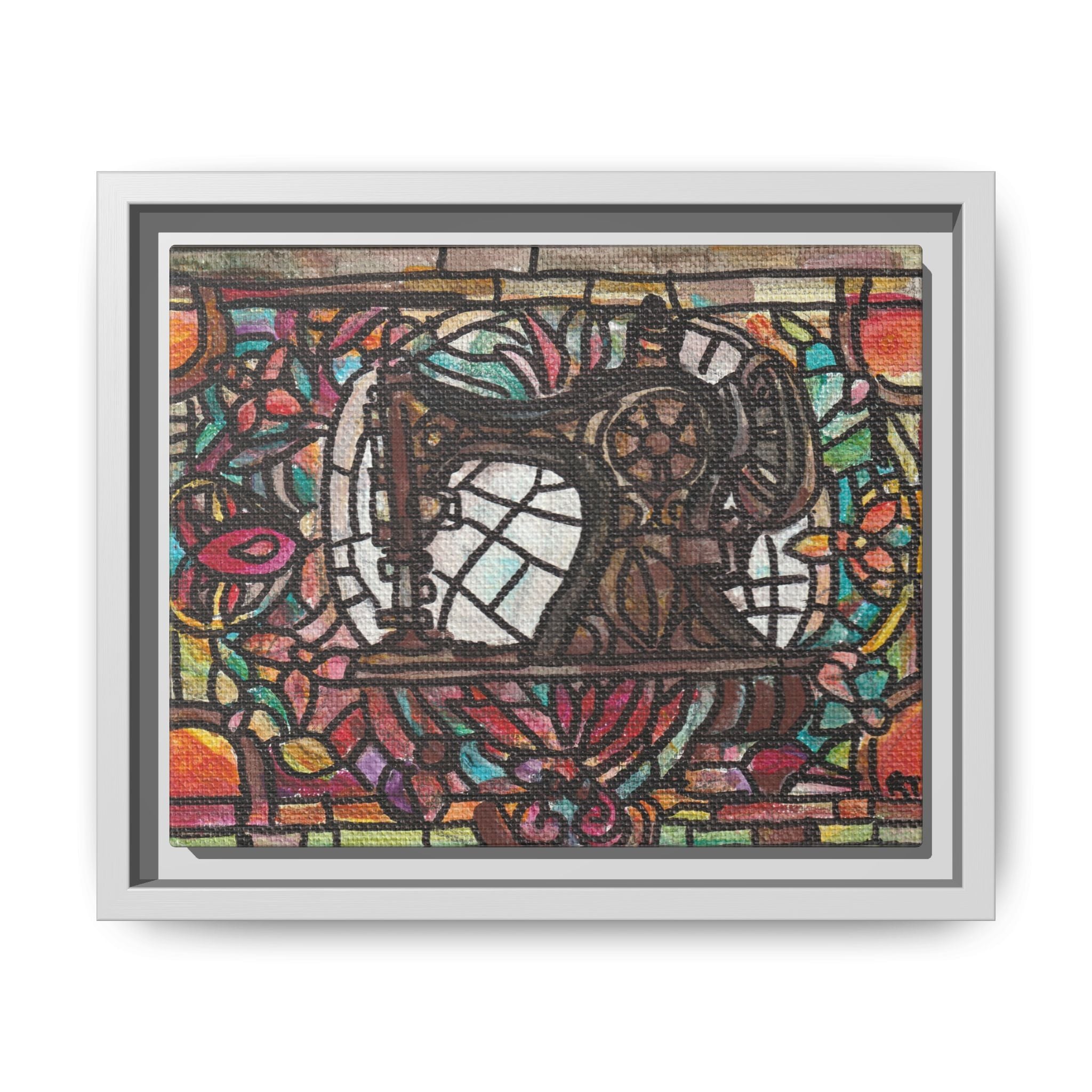 Framed Sewing Machine Stained-Glass Canvas Print of Original Great Grandma's Sewing Machine
