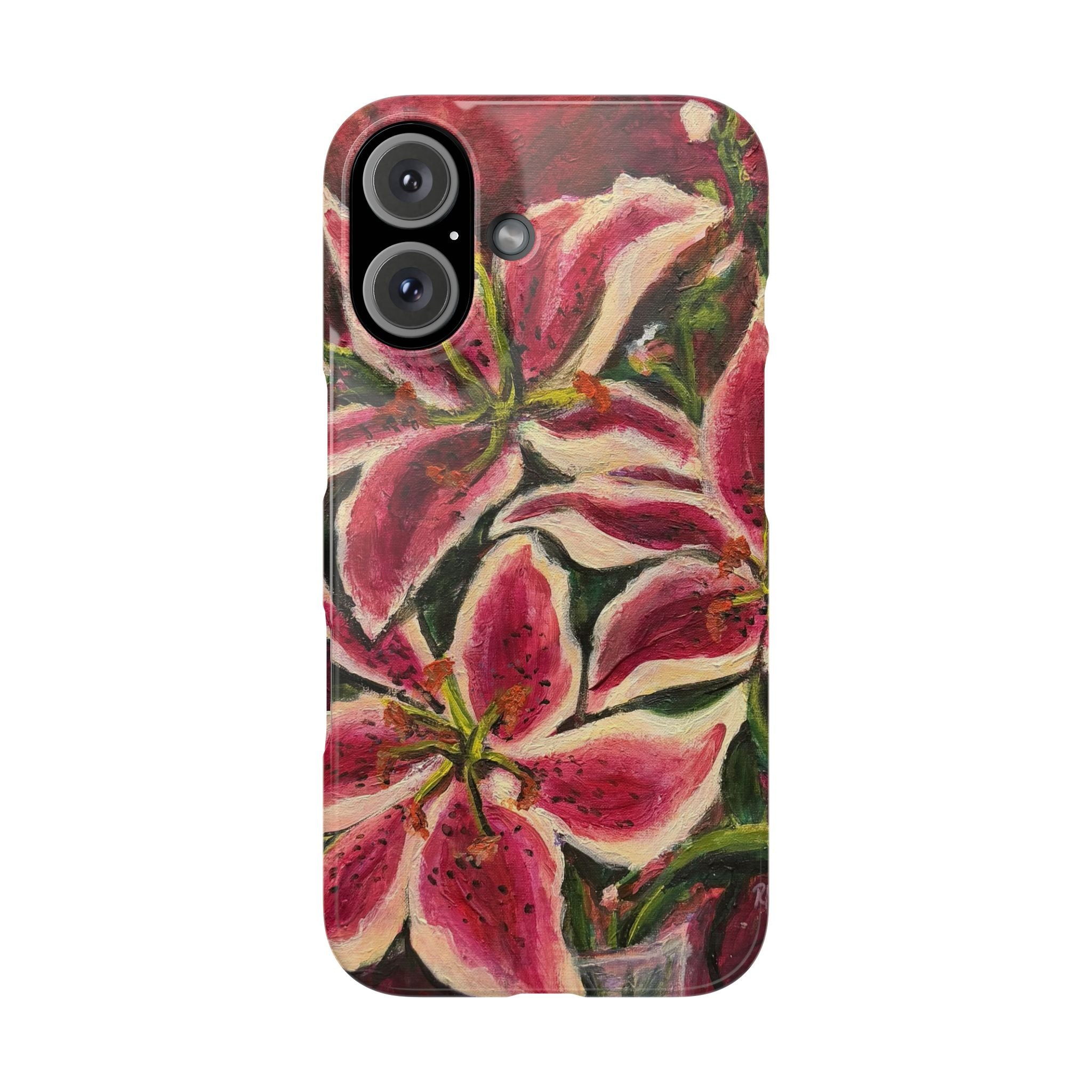 Slim Phone Case — Hand-Painted Pink Lily Floral Design