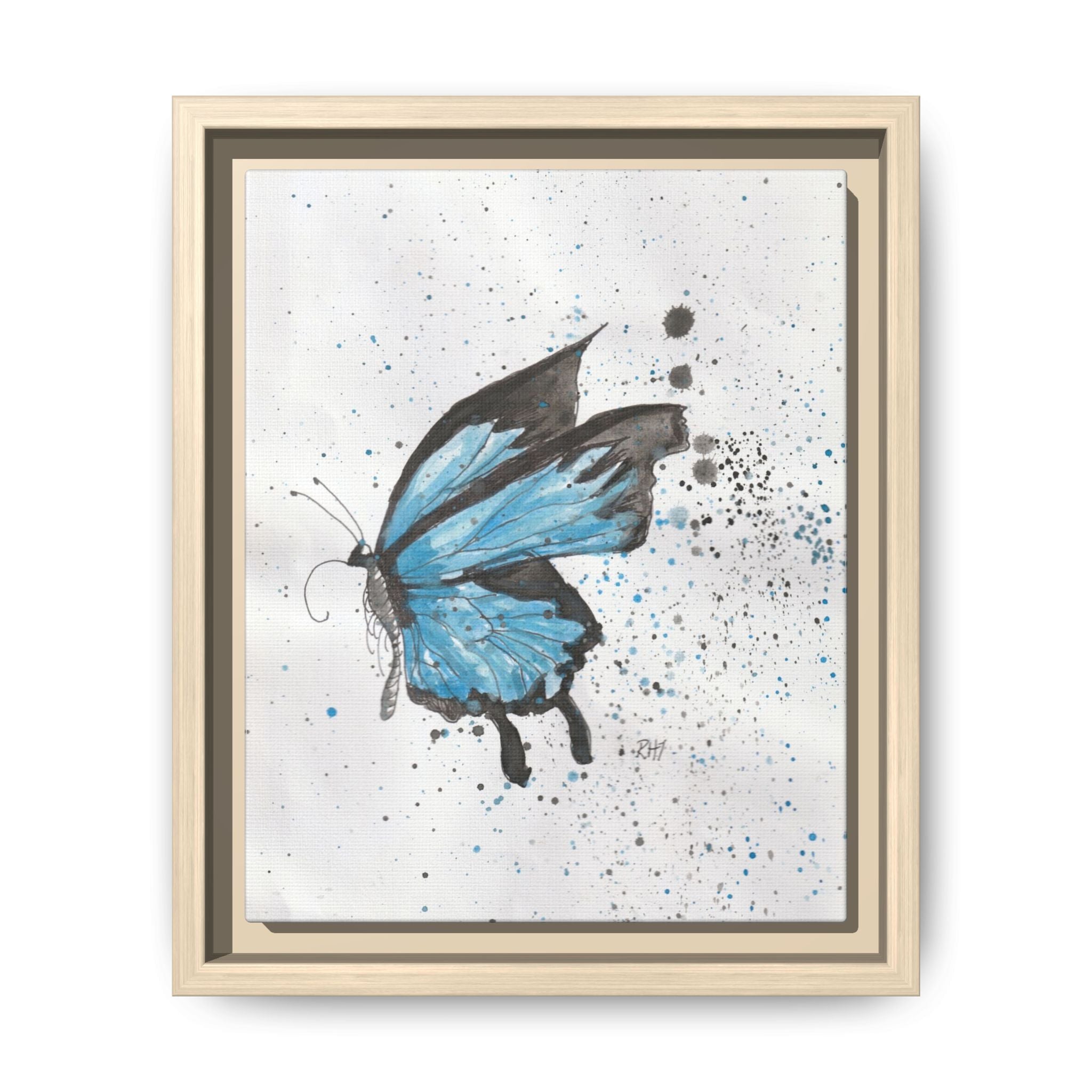 Blue Watercolor Butterfly Matte Canvas Print (Framed)