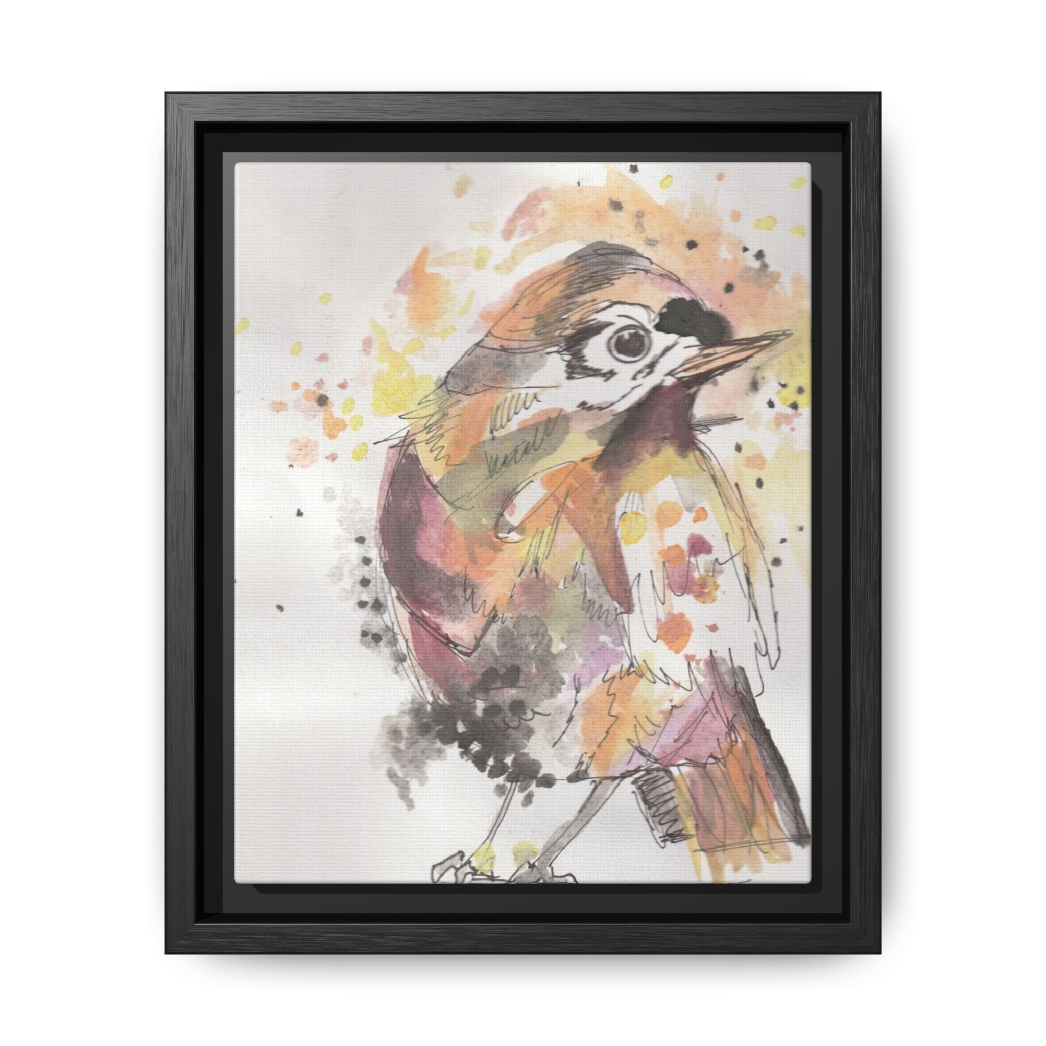 Carolina Wren Watercolor Songbird Framed Art Print of Original — Matte Canvas Wall Decor