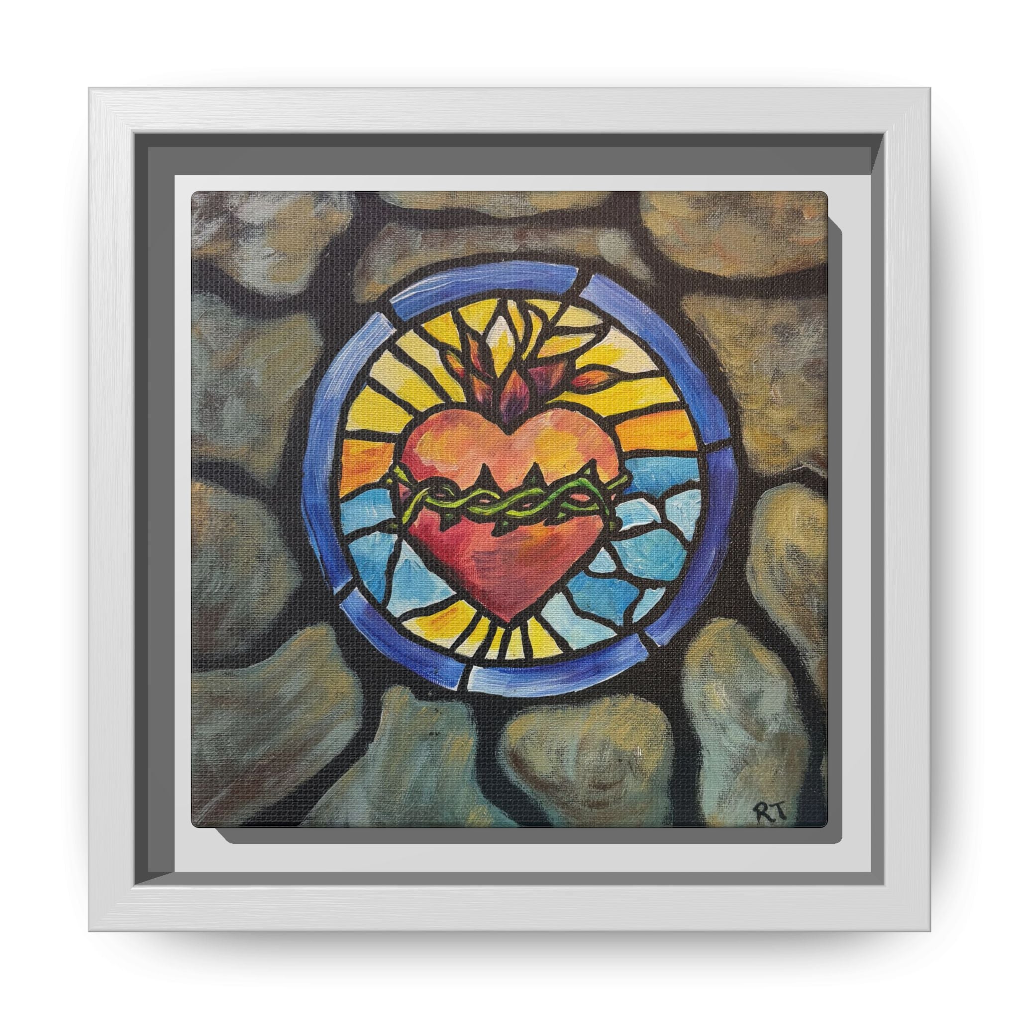 Sacred Heart Stained Glass Print — Framed Matte Canvas