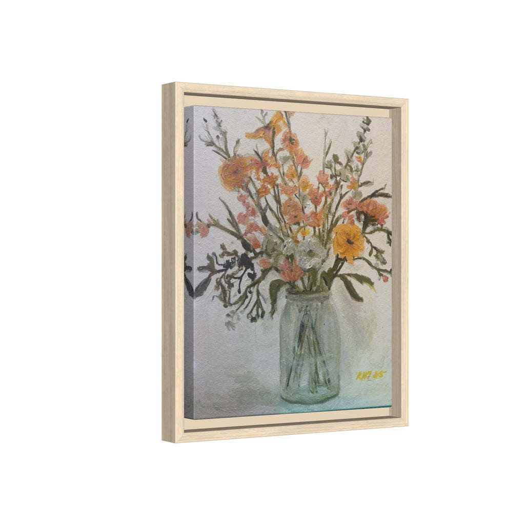 Framed Matte Canvas Art - Flower in Glass Jar Floral Painting Print of Original