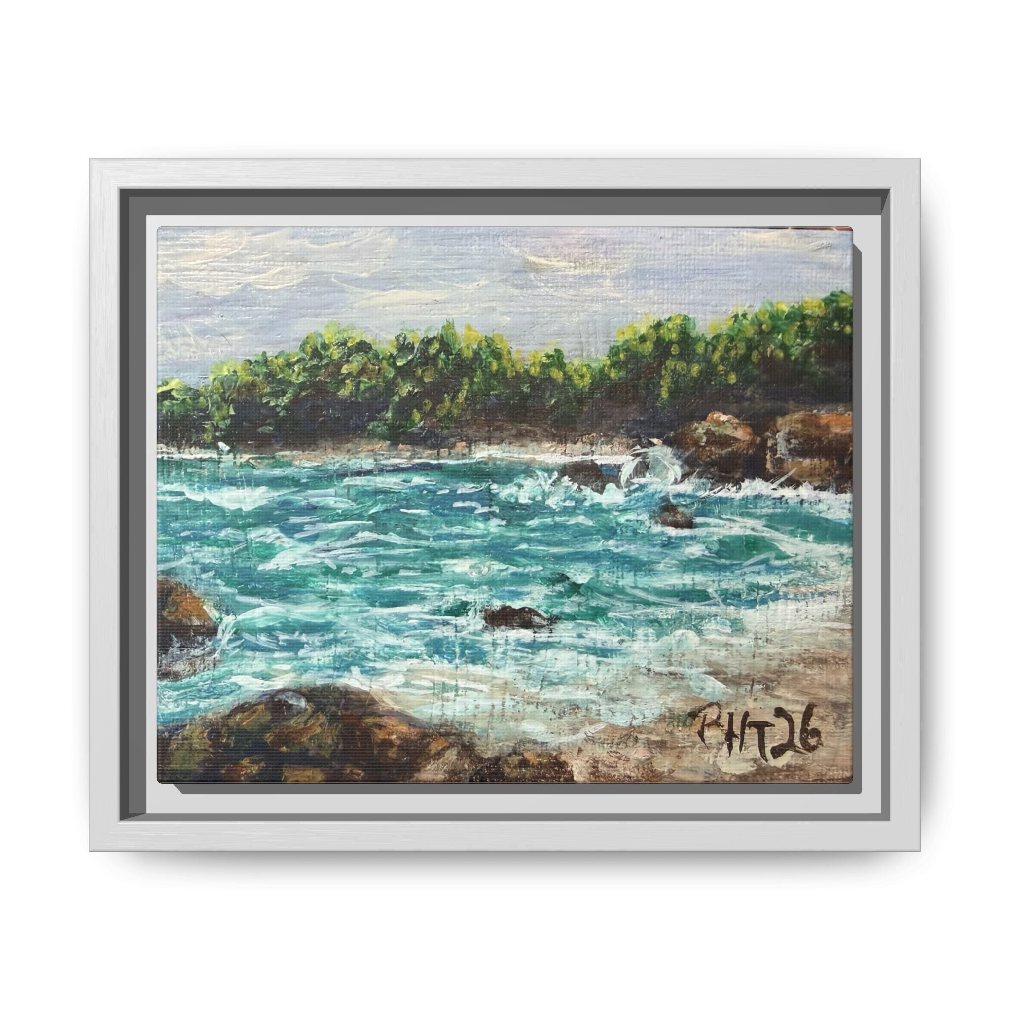Framed Matte Canvas Print — Down By The Bay Print of Original - Turquoise Ocean Seascape Painting