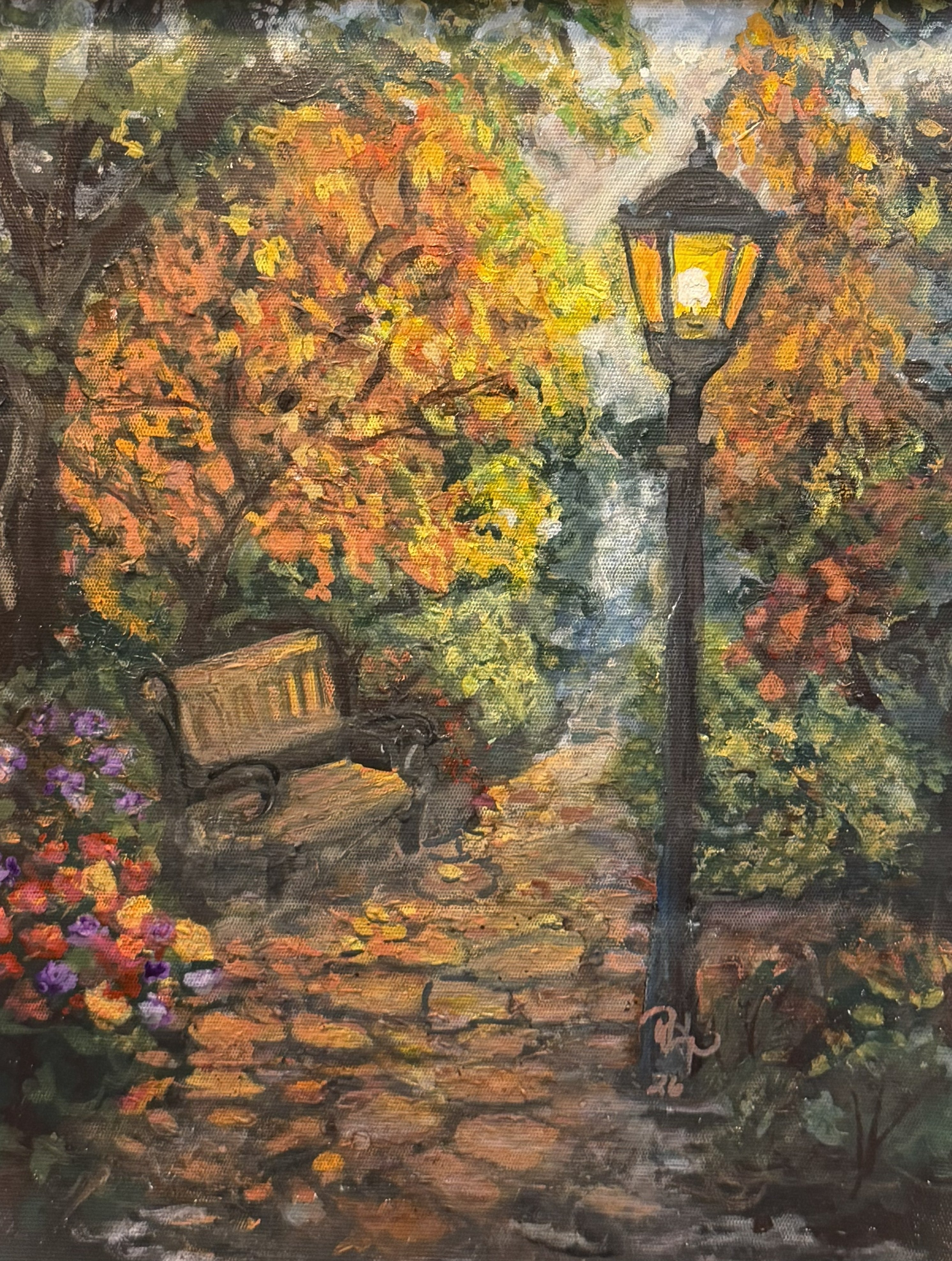 Autumn Evening in the Park – 7" x 9" Original Acrylic Painting