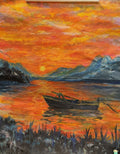 Boat on Sunset Lake – 16" x 20" Original Acrylic Painting