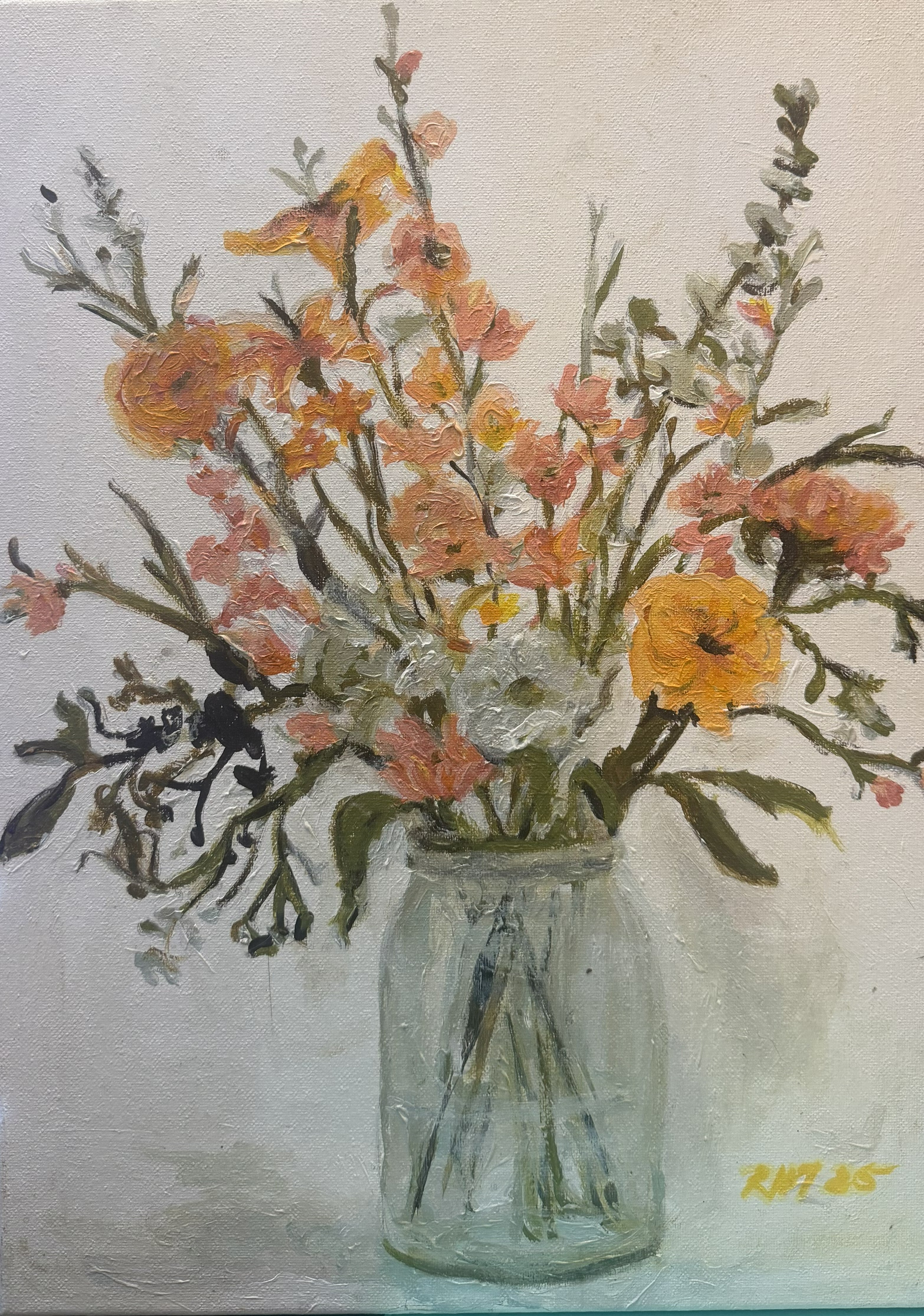 Glass Jar and Flowers – Original Acrylic Painting (16" x 20")
