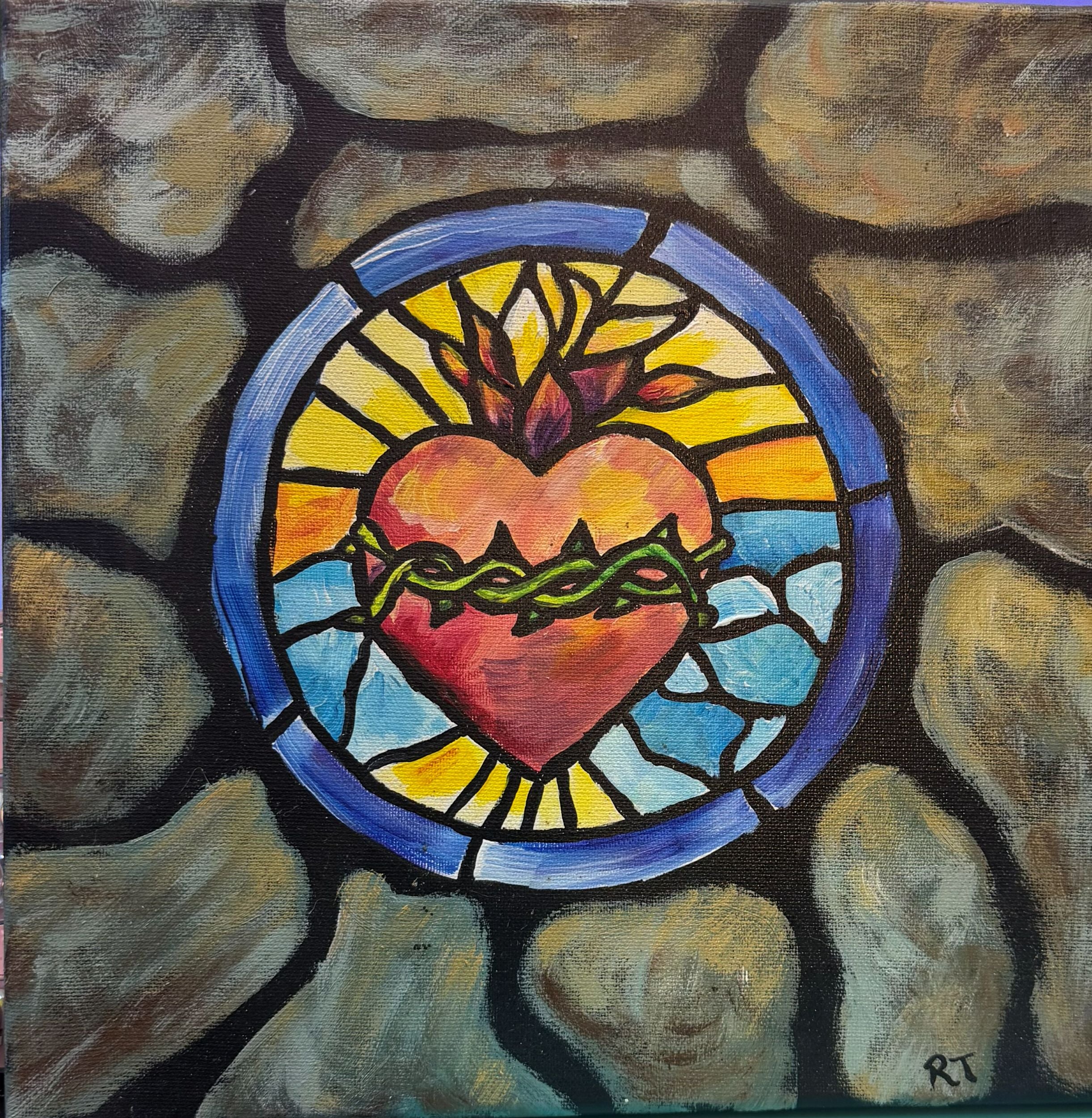 Heart of Glass – Original Sacred Heart Acrylic Painting (12" x 12")