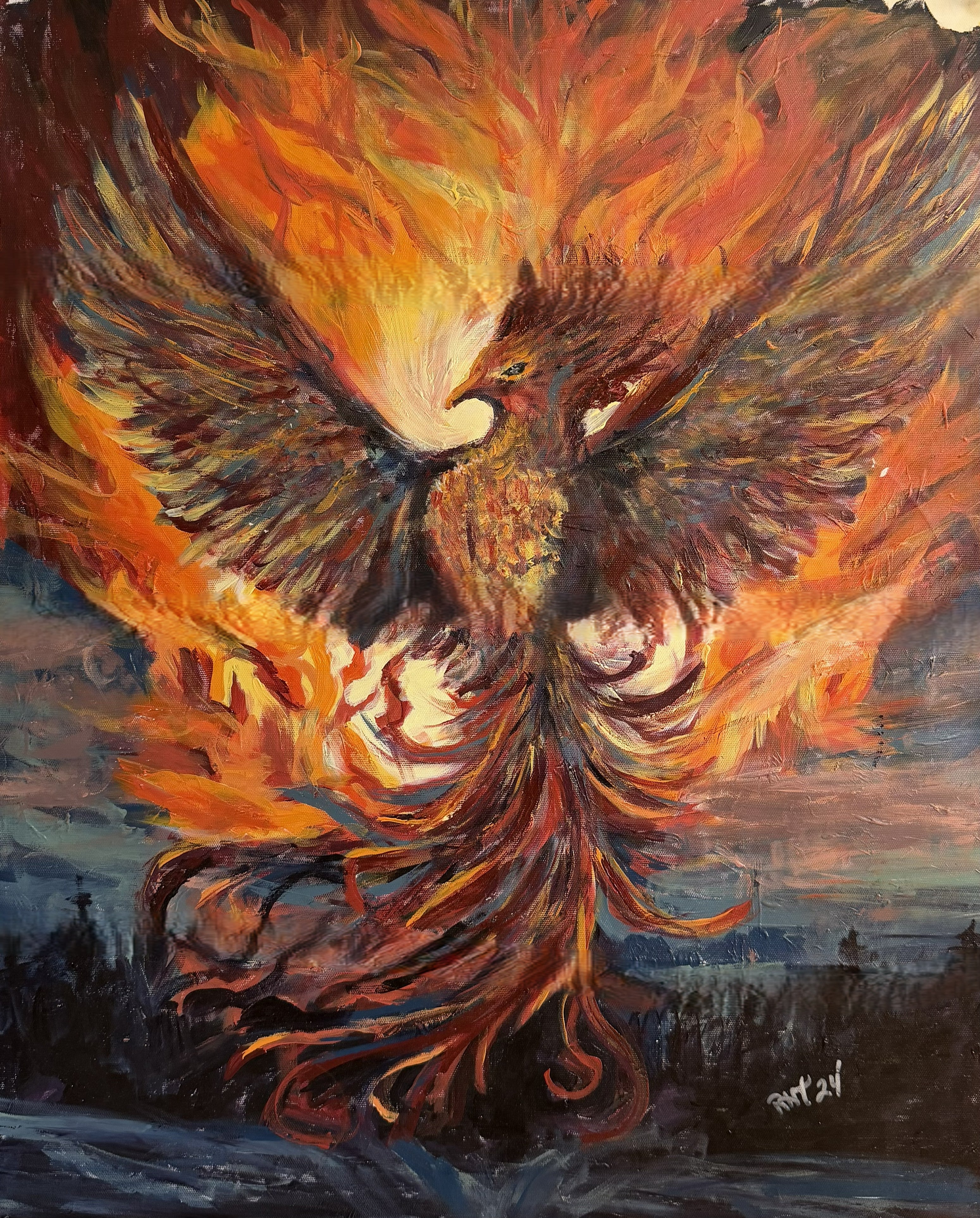 Rising Phoenix – Original Acrylic Painting (18" x 20")