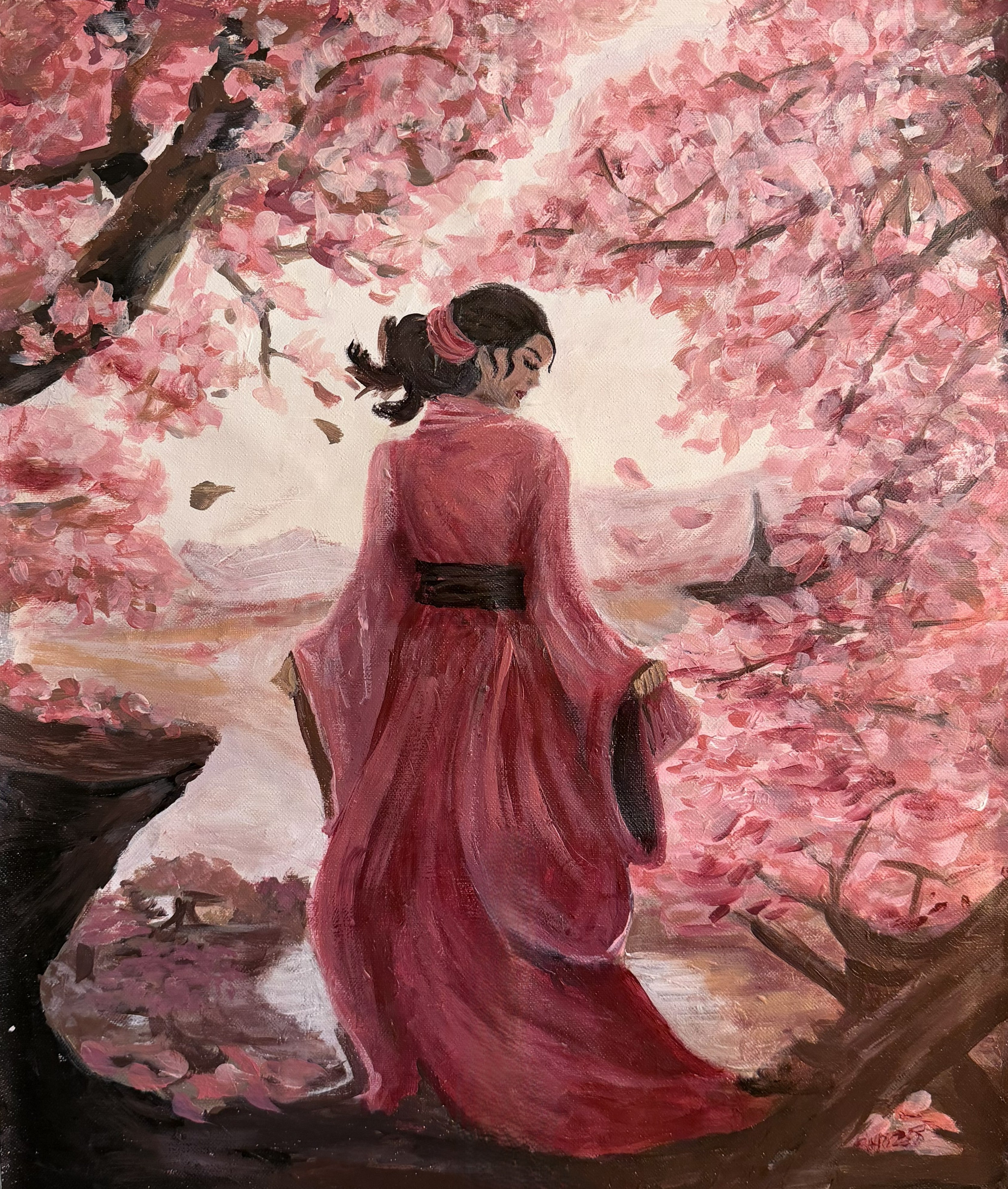 Sakura Kanojo – Original Acrylic Painting (18" x 20")