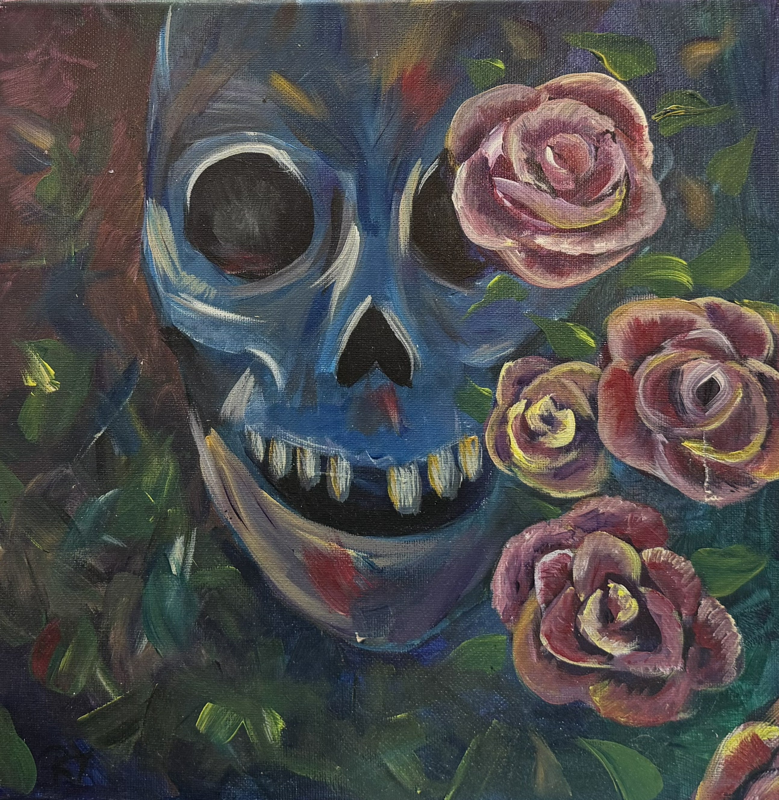 Skull and Roses – Original Acrylic Painting (12" x 12")