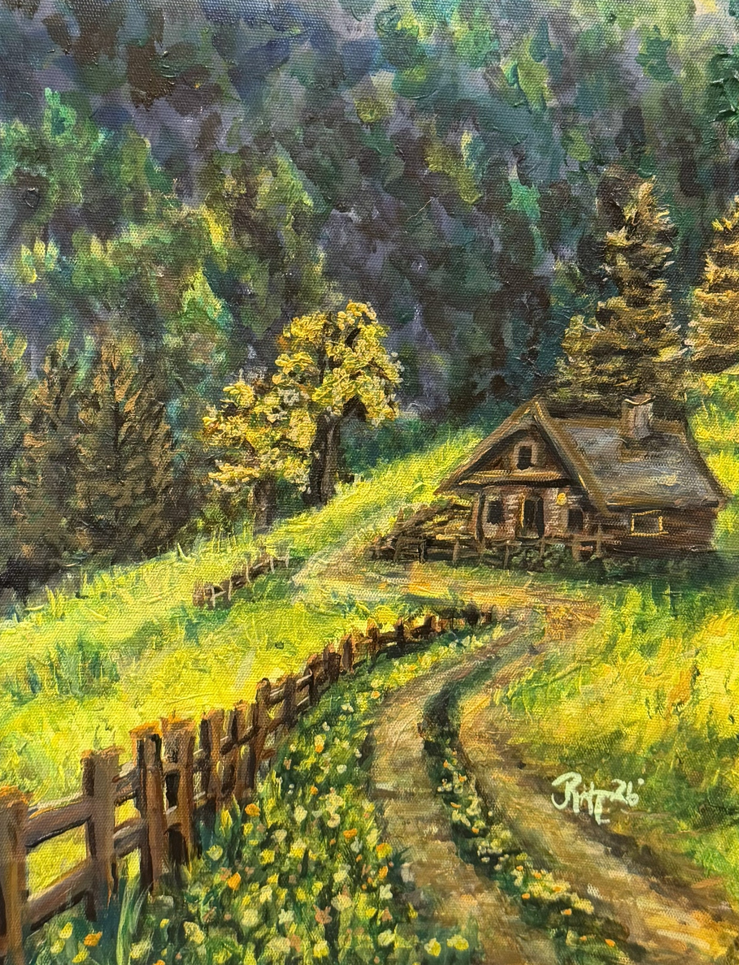 Sunshine Cabin – Original Acrylic Landscape Painting (8" x 10")