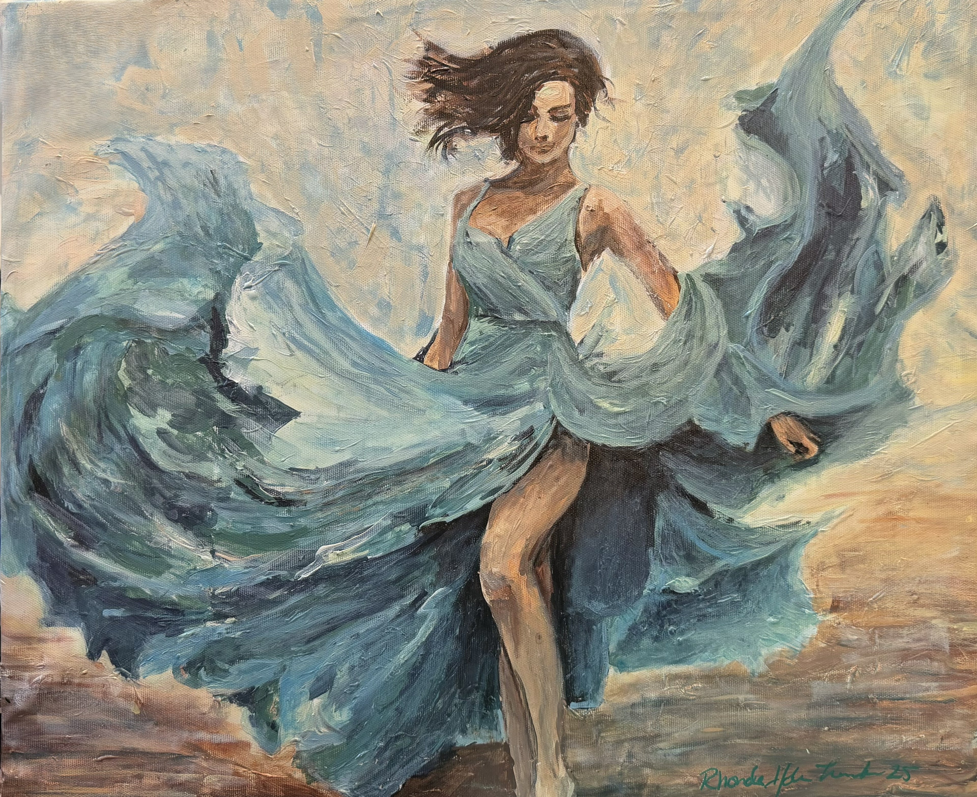 Twirl – Original Acrylic Figurative Painting (18" x 15" Gallery-Wrapped)